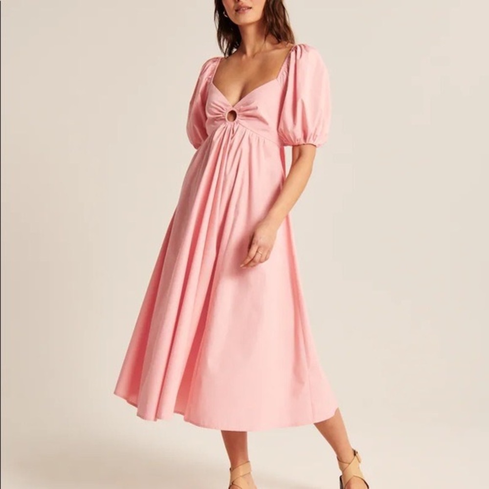 Abercrombie Pink O-Ring Puff Sleeve Midi Dress XXS